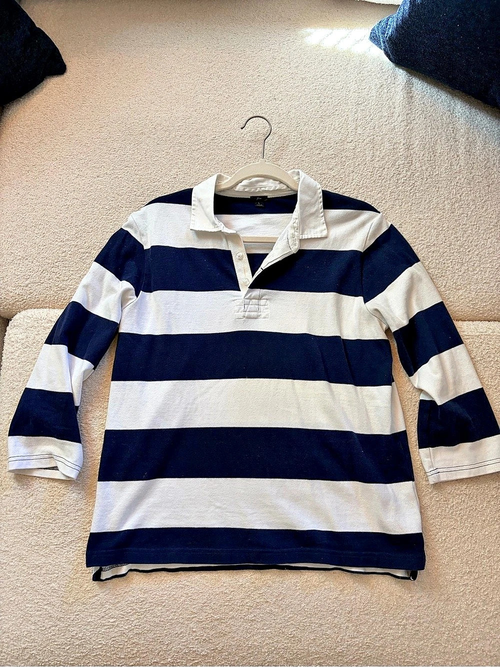 J.Crew Long-Sleeve Stripe Rugby Shirt Polo Blue & White Large